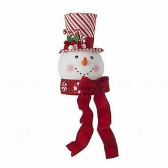 New RAZ Imports Christmas Snowman Head Tree Topper Peppermint Hat - Picture 1 of 2